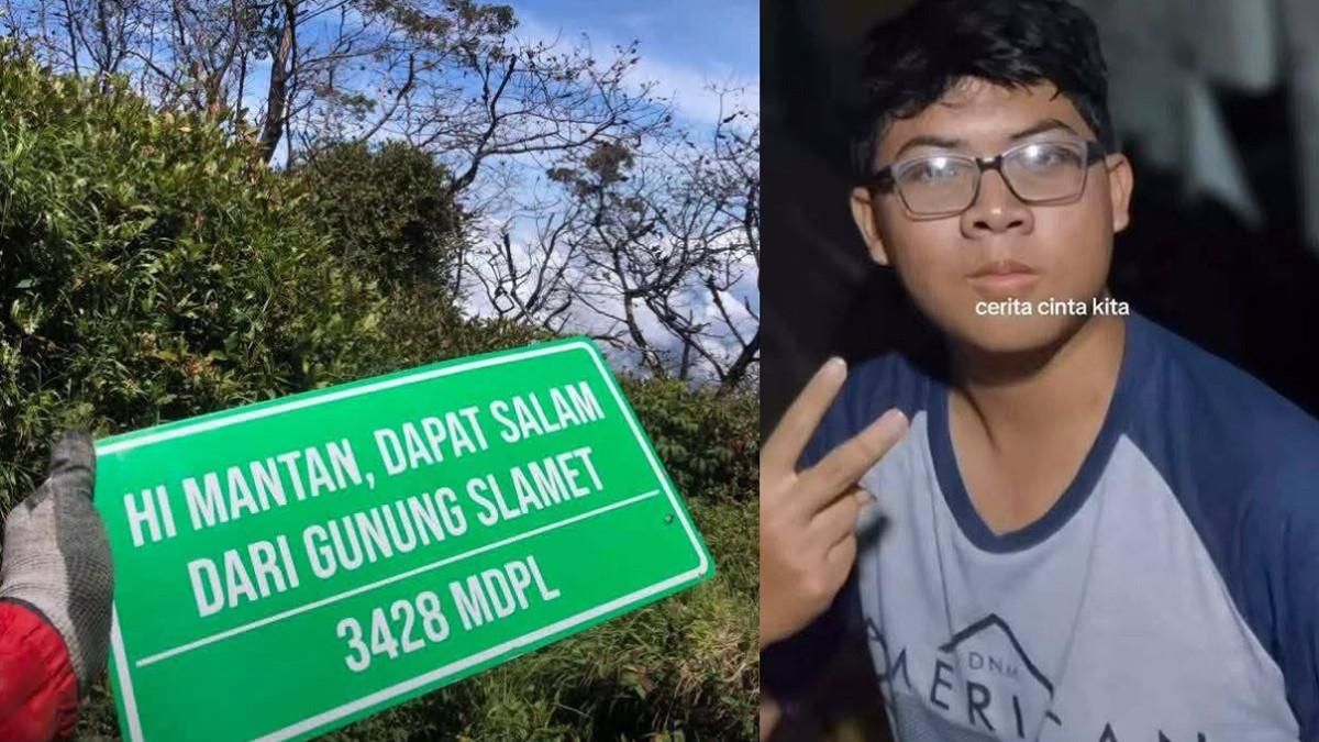 PENDAKI SYAFIQ ALI - Kolase potret Syafiq Ali dan papan pesan untuk mantan yang ia bawa