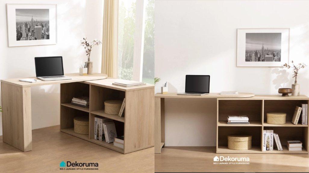 Dekoruma KARU Meja Belajar Swivel dengan Rak Penyimpanan / Meja Kerja