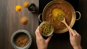 Adding peas to curry