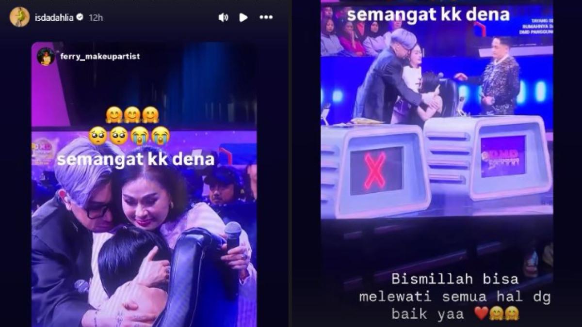 POLEMIK PENGAKUAN ANAK - Denada menangis ketika tampil di program DMD Panggung Rezeki. Iis Dahlia mendoakan Denada bisa melewati semuanya dengan baik.