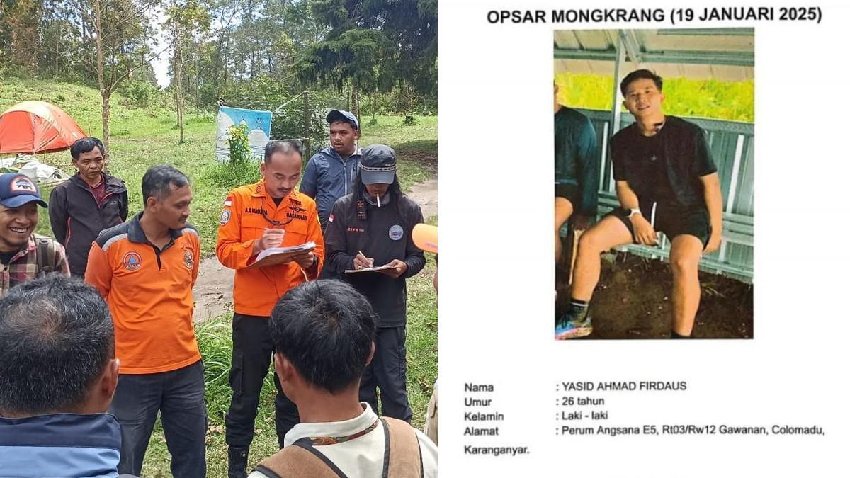 PENDAKI MONGKRANG HILANG - Yasid Ahmad Firdaus (26), warga Karanganyar, dilaporkan hilang saat mendaki Bukit Mongkrang, Tawangmangu. Ia mendaki bersama tiga rekannya, namun tidak kembali ke basecamp setelah turun gunung.