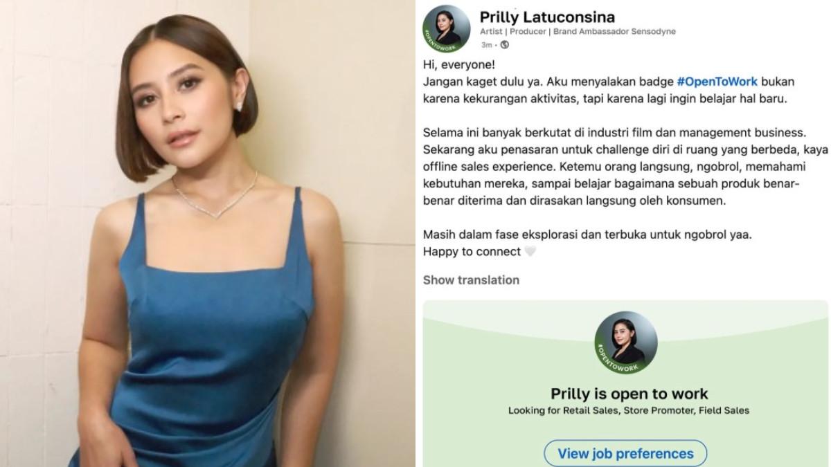 Prilly Latuconsina mencantumkan badge #OpenToWork di akun LinkedIn