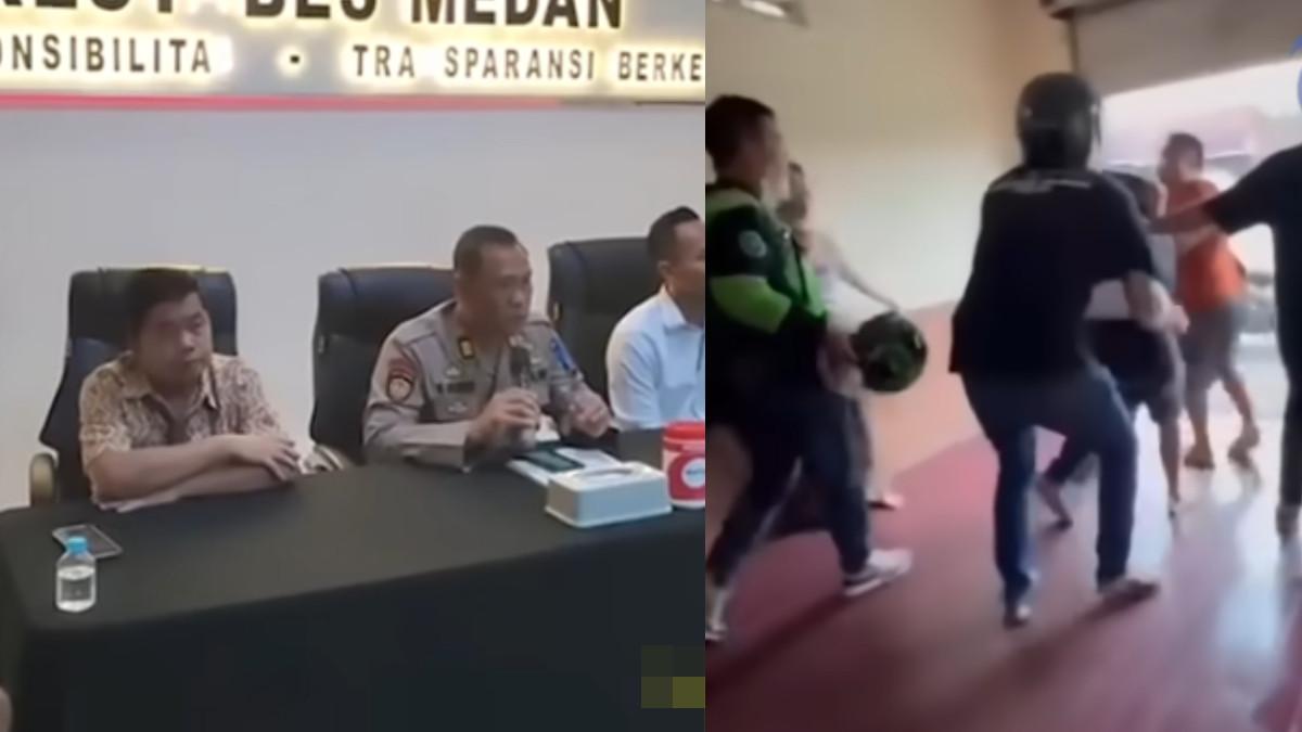 DRAMA TANGKAP MALING - Kepala Satuan Reserse Kriminal (Reskrim) Kepolisian Resor Kota Besar (Polrestabes) Medan, AKBP Bayu Putro Wijayanto (kanan) memberikan keterangan saat konferensi pers di Mapolrestabes Medan, Senin (2/2/2026) terkait bos toko ponsel jadi tersangka usai tangkap maling di tokonya.