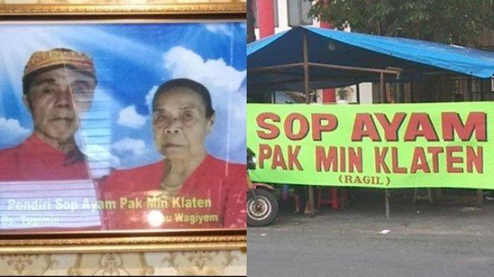 KULINER LEGENDARIS KLATEN - (Kiri) Foto Pak Min yang terpasang di dinding rumah anak keempat Pak Min dan warung cabang Sop Ayam Pak Min (Ragil) di Desa Sekarsuli, Klaten Utara, Klaten, Rabu (23/2/2022)  (kanan). Begini sejarah kuliner legendaris Sop Ayam Pak Min Klaten.