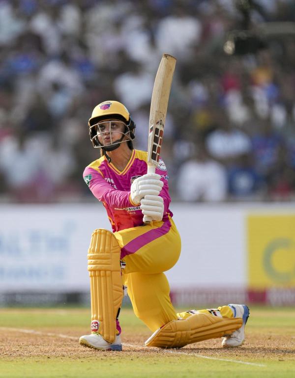UP Warriorz's Harleen Deol plays a shot against Mumbai Indians.