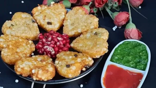 Heart-shaped Sabudana tikki arranged on a plate.
