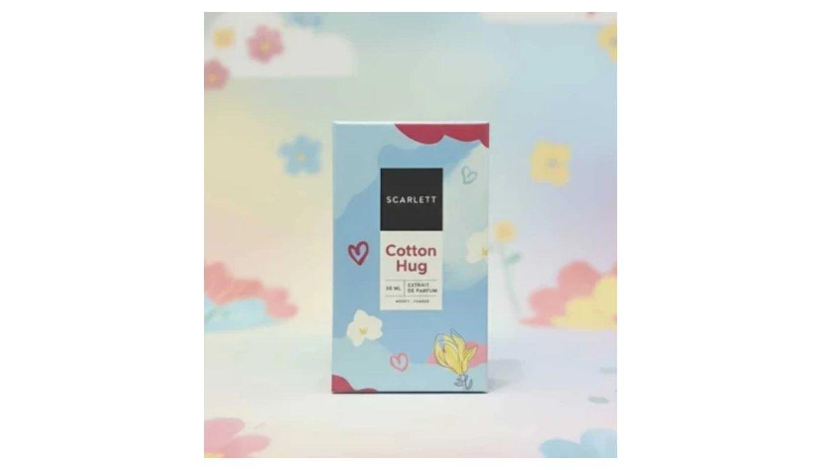 Ilustrasi kemasan travel friendly Scarlett Whitening Extrait De Parfum Cotton Hug 30ml