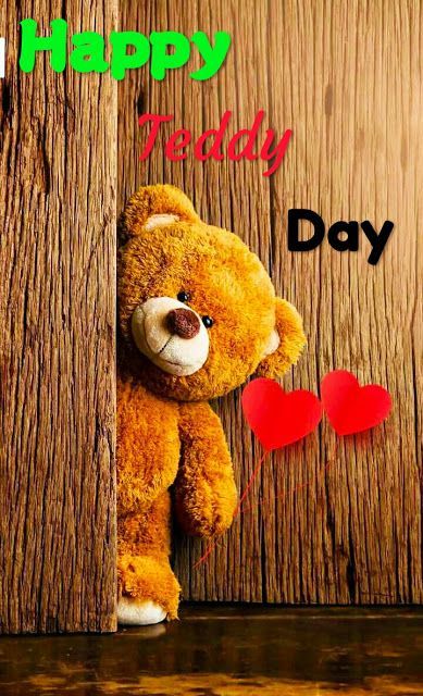 This may contain: a brown teddy bear peeking out from behind a wooden wall with two hearts on it