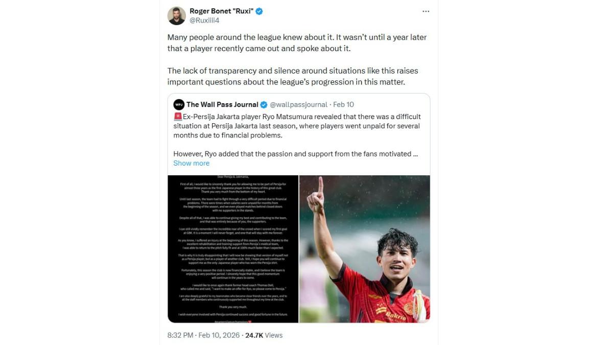 Ruxi alias Roger Bonet komentari masalah gaji telat yang dialami Ryo Matsumura.