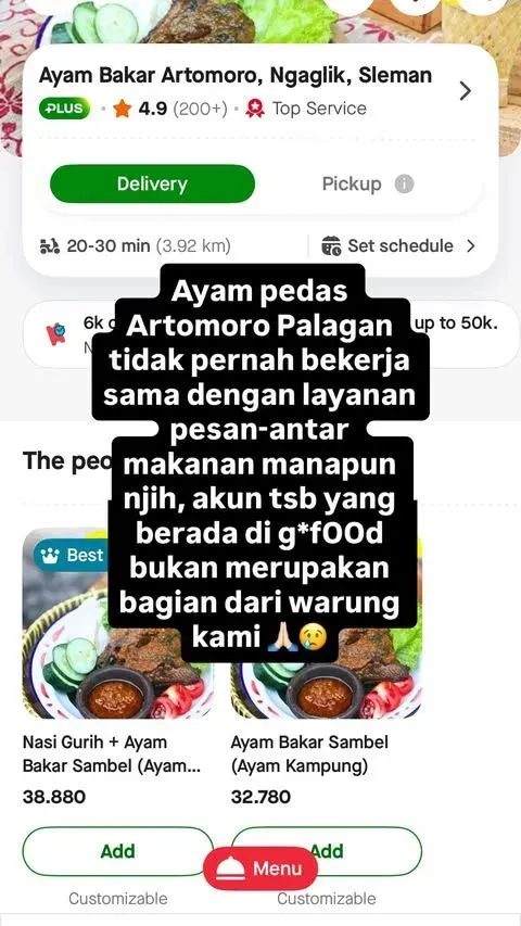 Ayam Bakar Artomoro 'KW' Bertebaran di Jogja, Pemilik Asli Langsung Klarifikasi