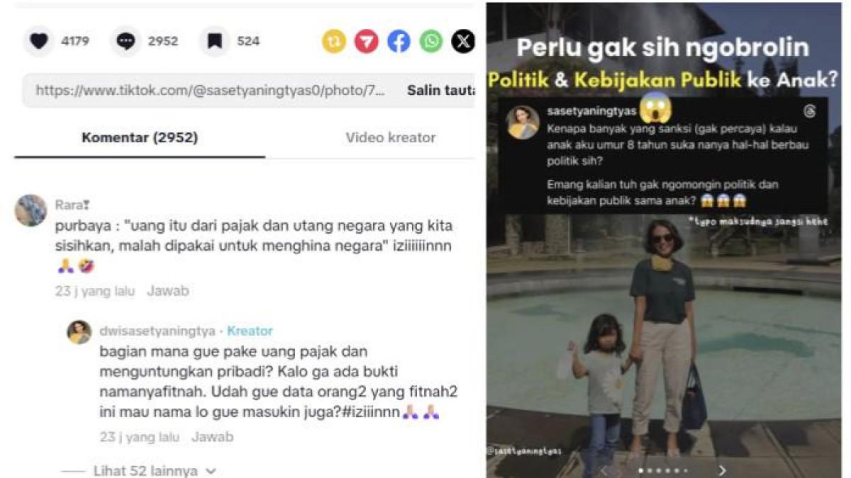 REAKSI DWI SASETYANINGTYAS - Influencer Dwi Sasetyaningtyas viral imbas hina negara padahal dirinya merupakan penerima beasiswa LPDP. Ia bereaksi saat disinggung soal pernyataan Menkeu Purbaya.