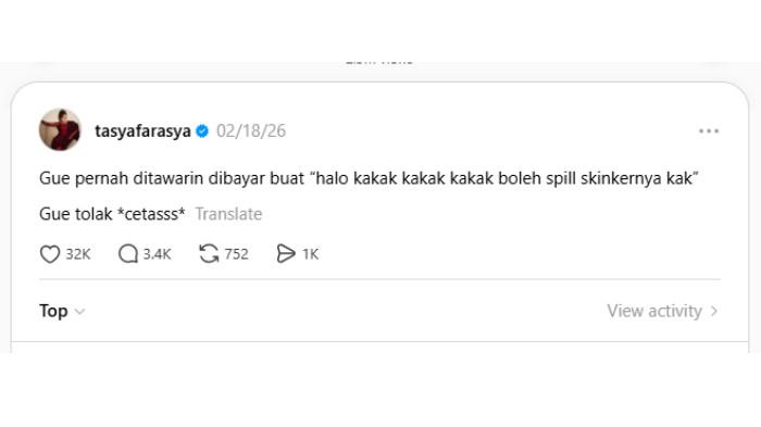 TASYA FARASYA SPILL - Postingan Tasya Farasya soal akun Hallo kakak yang menawari dirinya untuk dibayar. Kini ramai jadi perbincangan hingga dituding matikan rezeki orang.