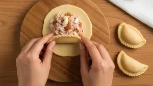 Shaping stuffed gujiya pastry