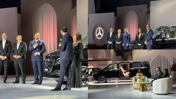 Grand unveiling of the Mercedes-Benz V-Class in Mumbai with star presence and luxury showcase.