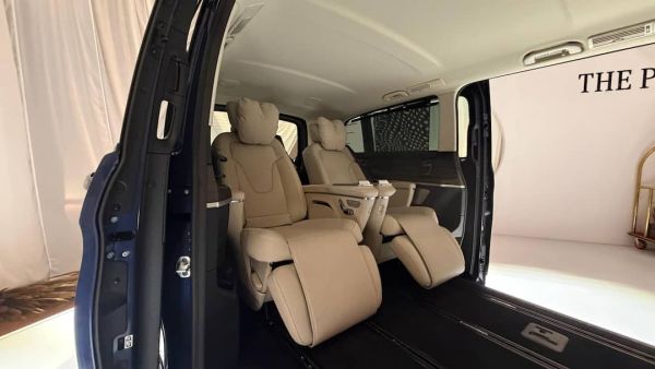Ultra-luxury lounge seating inside the new Mercedes-Benz V-Class, redefining road comfort.