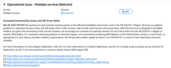 AWS Health Status Page