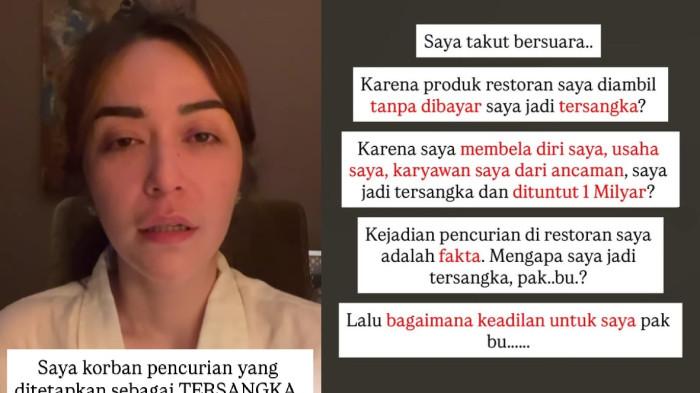 MINTA KEADILAN - Kolase unggahan Nabilah Obrien pemilik Restoran Bibi Kelinci dicapture Sabtu (7/3/2026). Nabilah kecewa jadi tersangka usai dilaporkan balik oleh terduga pelaku pencurian di restoran miliknya.