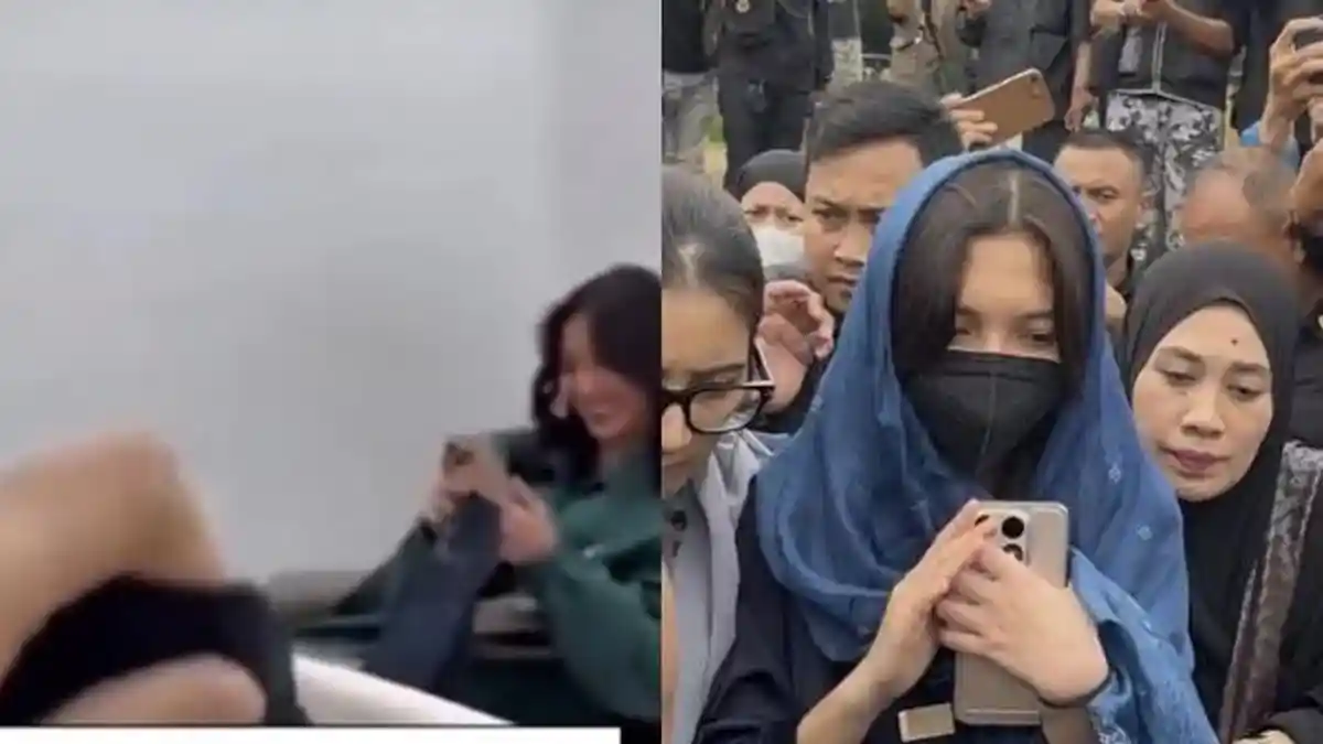 SELENDANG SHEILA DARA - Sheila Dara Aisha di pemakaman Vidi Aldiano pada Minggu (8/3/2026). Selendang biru yang ia kenakan diduga menyimpan kenangan sendiri bagi Sheila semasa sang suami hidup. 