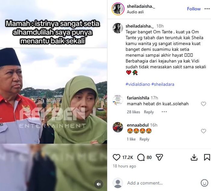 Ibunda Vidi Aldiano puji ketegaran Sheila Dara.