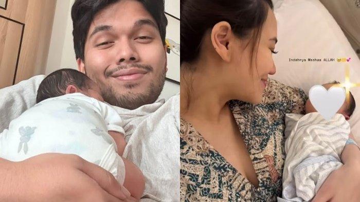 KOMPAK - Foto kolase Thariq Halilintar dan Aaliyah Massaid bersama Baby Arash, dicapture 15 Juni 2025.