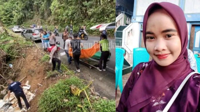 PENEMUAN MAYAT - Kolase foto korban Sofiah (kiri) dan evakuasi mayat korban di jurang Liku 9, Kepahiang, Selasa (9/3/2026). Fakta baru terungkap dalam kasus mayat perempuan di jurang Liku 9 Kepahiang, keluarga mengaku tidak mengetahui korban bernama Sopiah sedang hamil.