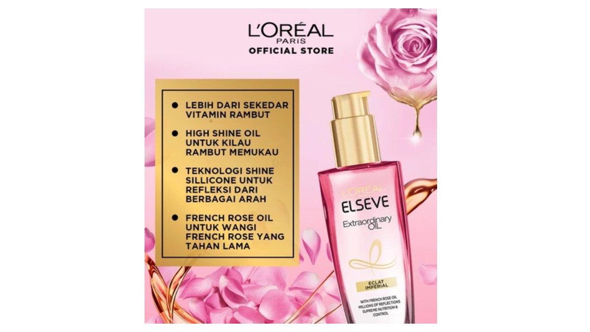 Ilustrasi L'Oreal Paris Elseve Extraordinary Oil Pink Hair Serum untuk rambut lembut dan berkilau