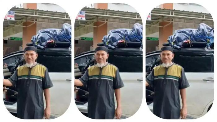 MUDIK BAWA THR 50 JUTA - Budi (kiri) dan Mulyadi (kanan) bersiap melanjutkan perjalanan menuju kampung halaman usai beristirahat di Masjid Annur Syukur, Kamis (19/3/2026). Keduanya menempuh perjalanan mudik lintas Sumatera dari Jakarta ke Padang Pariaman dengan satu mobil bersama anggota keluarga lainnya. Dalam perjalanan itu, Mulyadi membawa THR Rp 50 juta untuk dibagi-bagi.