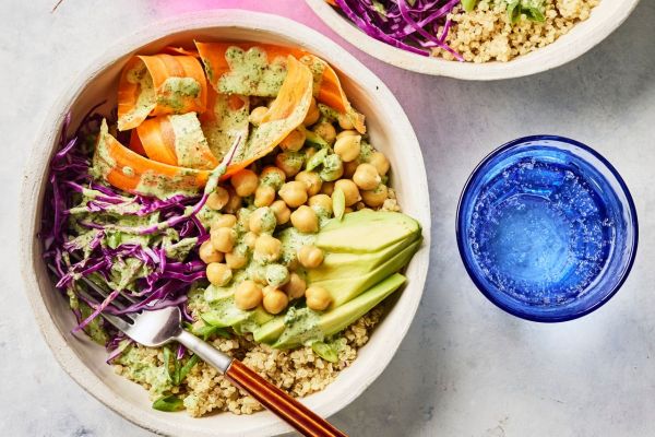 A recipe image of Green Goddess Chickpea Bowl Credit: Photographer: Greg Dupree, Prop Stylist: Julia Bayless, Food Stylist: Chelsea Zimmer.