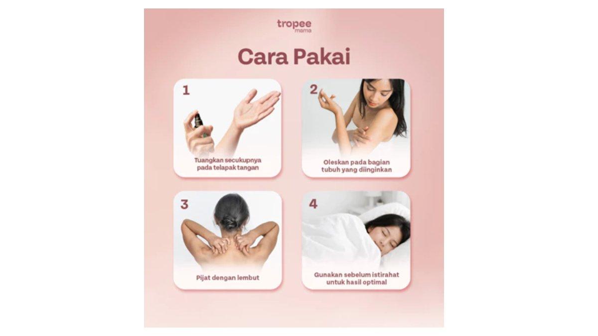 Ilustrasi cara pakai dari produk Tropee Mama Herbal Healing Oil 100ml