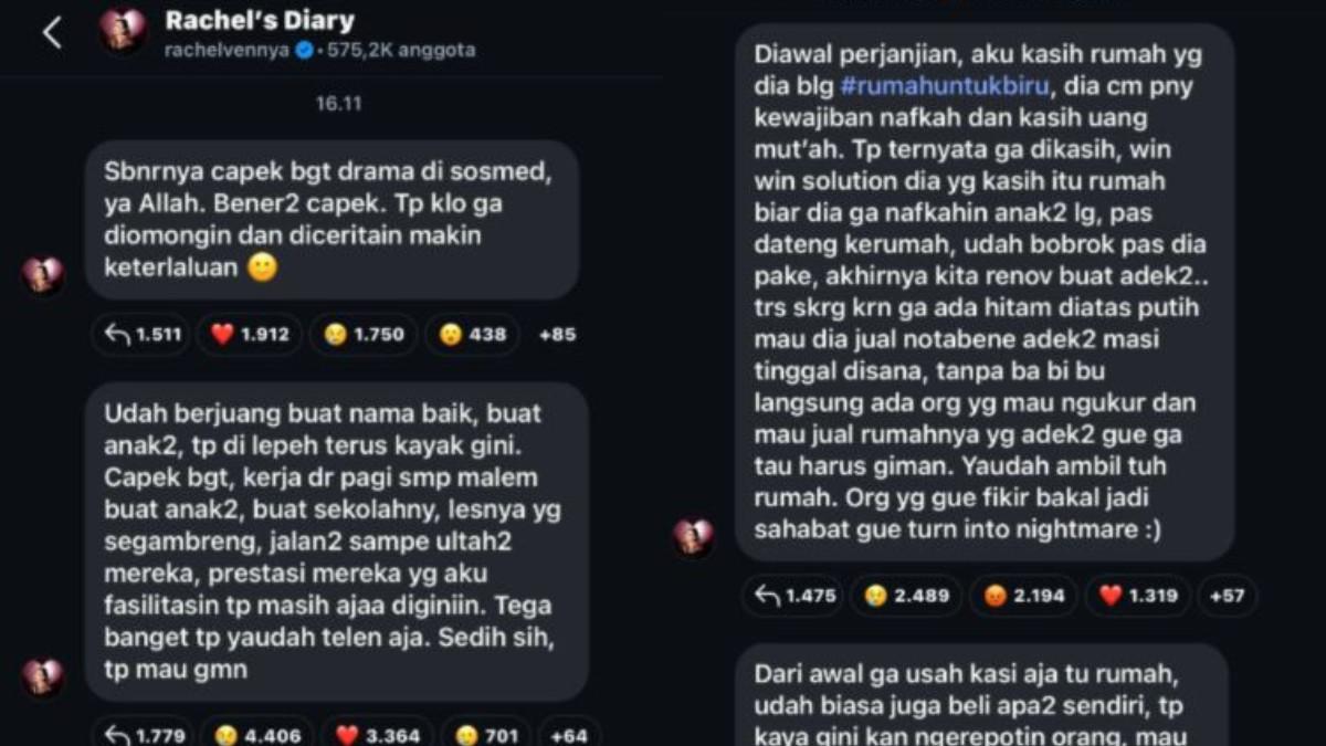 CURHAT RACHEL VENNYA - Rachel Vennya curhat mengenai mantan suaminya, Okin yang tak beri nafkah sang anak.