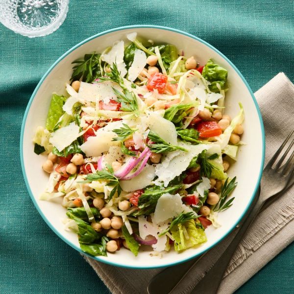 a recipe photo of Herb-Marinated Vegetable and Chickpea Salad Credit: Photographer: Jacob Fox, Food Stylist: Sammy Mila, Prop Stylist: Joseph Wanek.