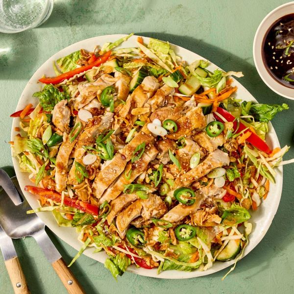 a recipe photo of Teriyaki Chicken Salad Credit: Photographer: Robby Lozano; Food Stylist: Julian Hensarling; Prop Stylist: Christina Daley.