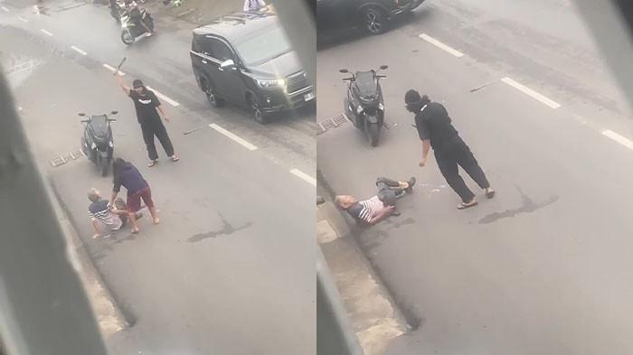 ADU PARANG - Tangkap layar video viral di media sosial yang memperlihatkan duel dua orang pria di kawasan Pasar Klitikan Notoharjo Solo dengan menggunakan parang, Selasa (7/4/2026). Kasus ini sudah ditangani polisi.