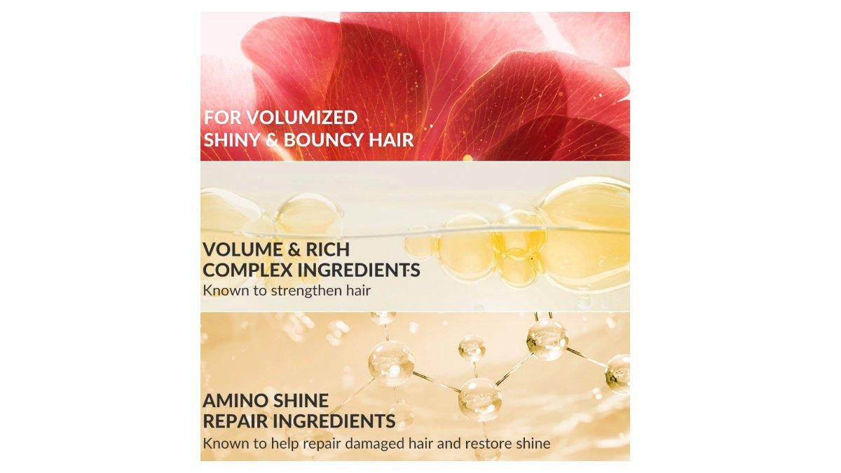 Ilustrasi kandungan utama TSUBAKI Premium Volume & Repair Shampoo 450ml