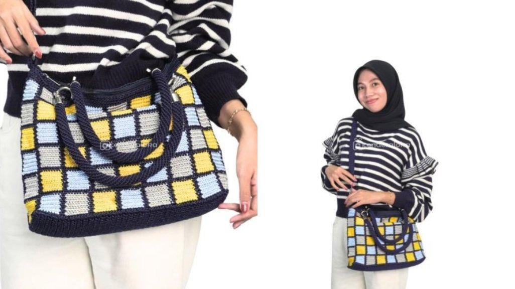 Tas Rajut Motif Papan Catur