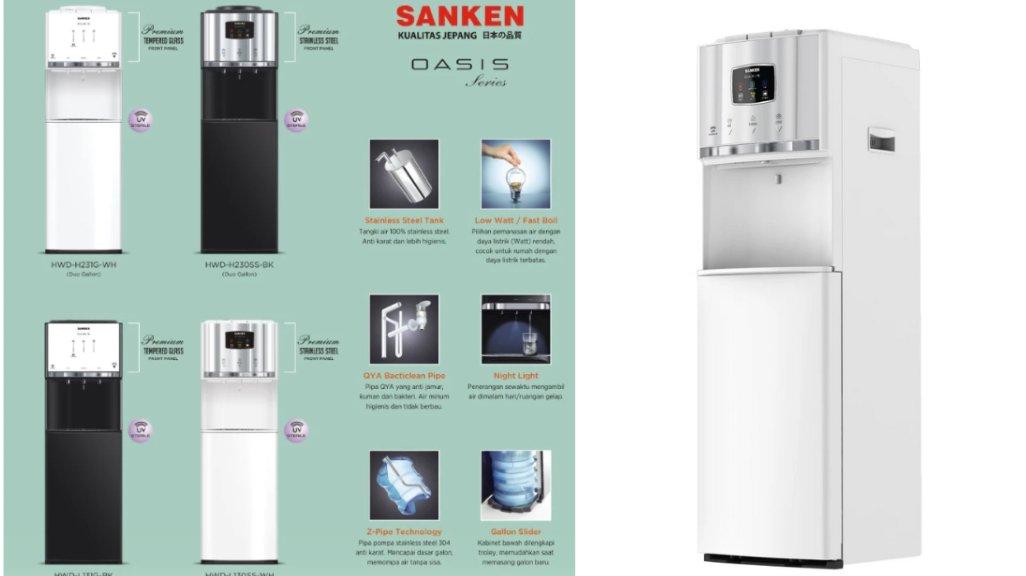 Sanken Dispenser Galon Bawah HWD-L130SS-WH Oasis Stainless Steel.