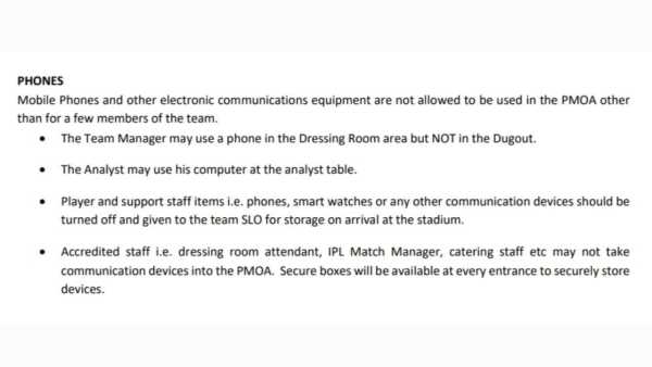 Ipl Mobile Phone Use Rule
