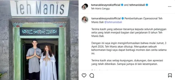Setelah 8 Tahun, Warung Teh Manis Bali Milik Tamara Bleszynski Tutup