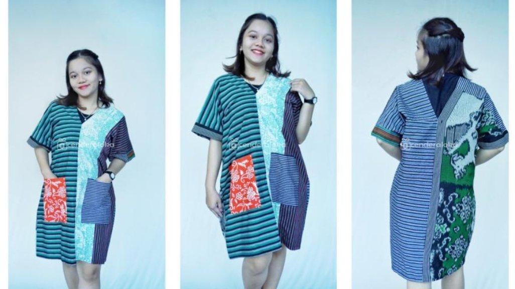 Dress Seri Shanti Bahan Katun Batik Mix Lurik Tenun ATBM