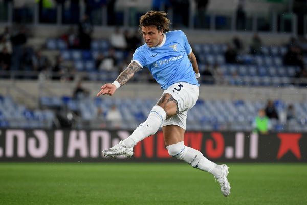 ROME, ITALY - APRIL 27: Luca Pellegrini of SS Lazio scores a first goal during the Serie A match between SS Lazio and Udinese Calcio at Stadio Olimpico on April 27, 2026 in Rome, Italy. (Photo by Marco Rosi - SS Lazio/Getty Images)