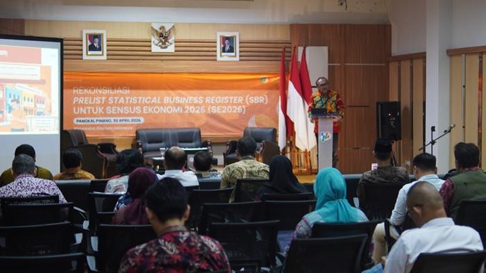 SENSUS EKONOMI -- Badan Pusat Statistik (BPS) Provinsi Kepulauan Bangka Belitung terus mematangkan persiapan pelaksanaan Sensus Ekonomi 2026 (SE2026), dalam kegiatan rekonsiliasi data Statistical Business Register (SBR) guna memastikan validitas dan akurasi data usaha di daerah, di Aula BPS Provinsi Kepulauan Bangka Belitung, Kamis (30/4/2026).