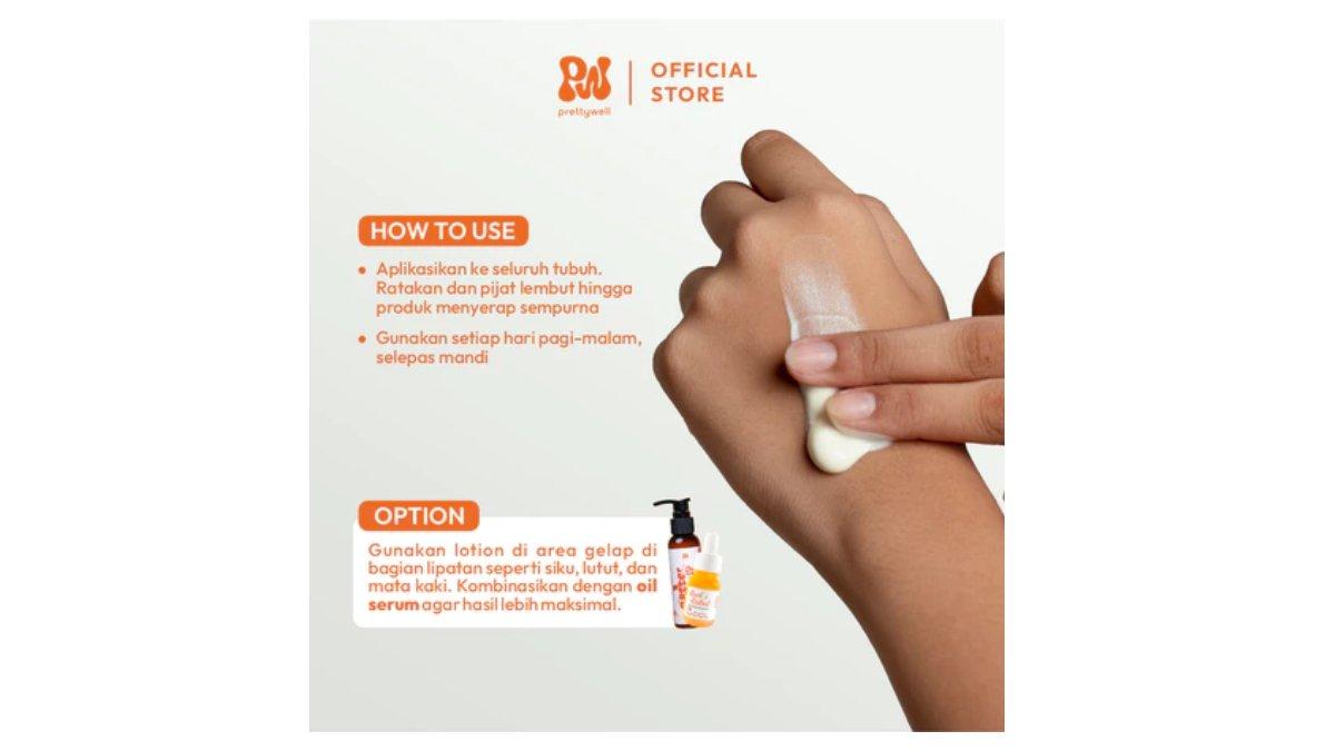 Ilustrasi cara pakai produk Prettywell Better Tune Up Lotion