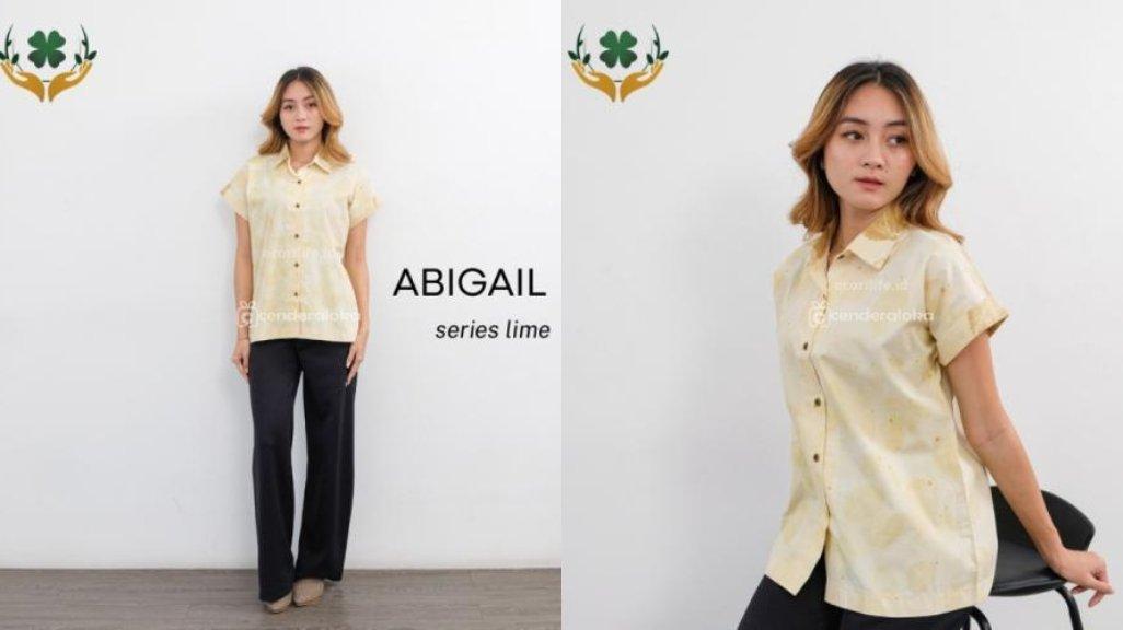 Abigail Kemeja Pendek Ecoprint Lime