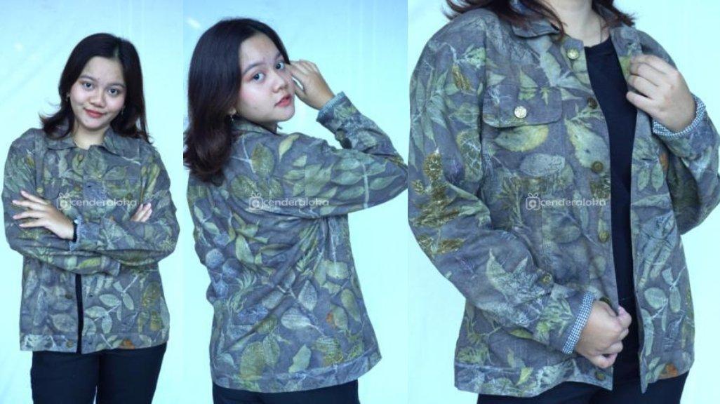 Jaket Ecoprint Bahan Linen Full Furing Katun Motif Daun
