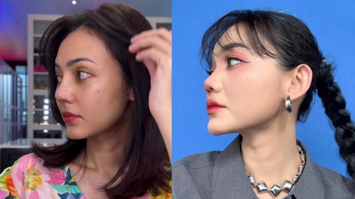 ROMBAK HIDUNG - Perubahan bentuk hidung Rina Nose setelah menjalani operasi plastik dicapture Sabtu (7/3/2026). Bentuk hidung setelah operasi (kiri) nampak lebih mancung dibanding sebelum operasi (kanan).