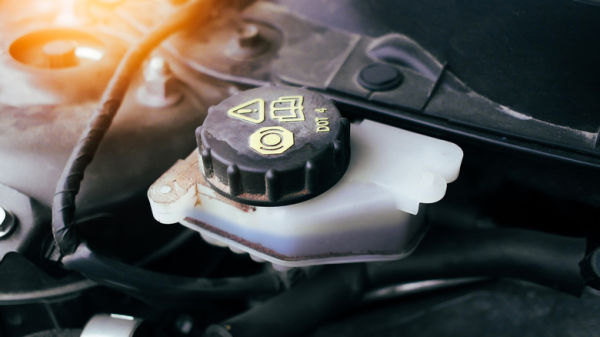 Close-up of brake fluid container cap