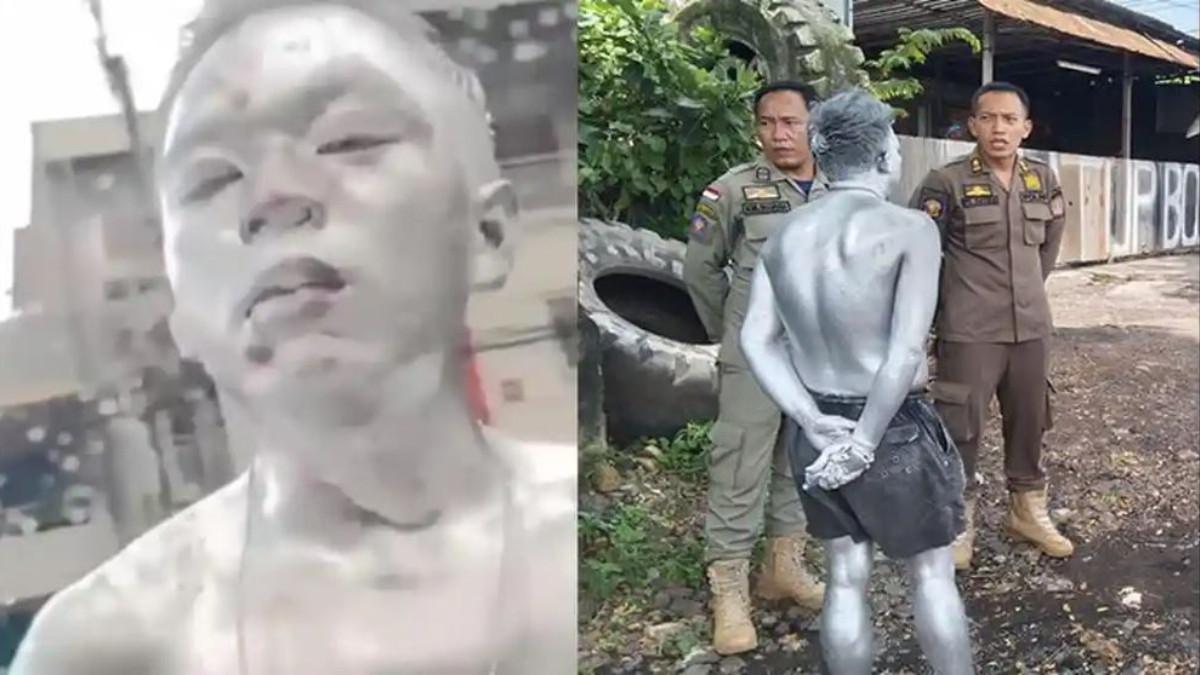 MANUSIA SILVER BALI - Viral manusia silver bawa pisau meresahkan pengendara di Badung Bali