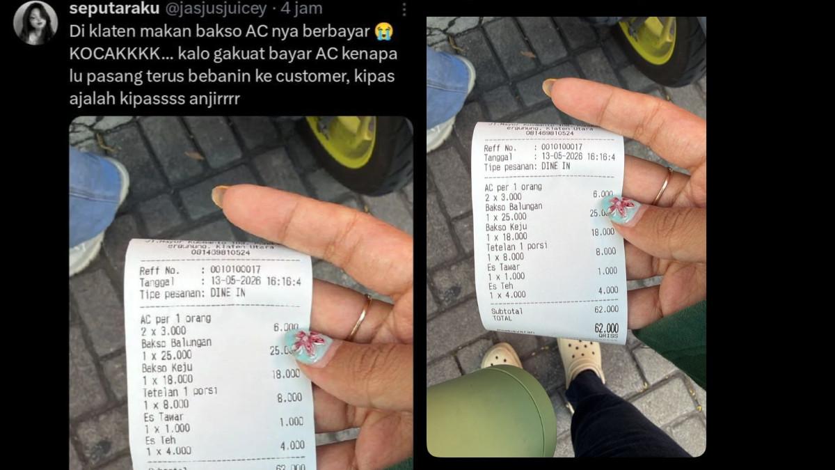 BAKSO VIRAL - Tangkapan layar bukti tarif AC per orang di Klaten.