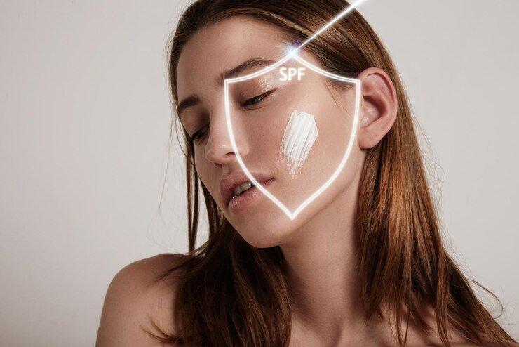 ilustrasi penggunaan sunscreen untuk melindungi kulit dari paparan sinar matahari dan mengatasi noda hitam bekas jerawat