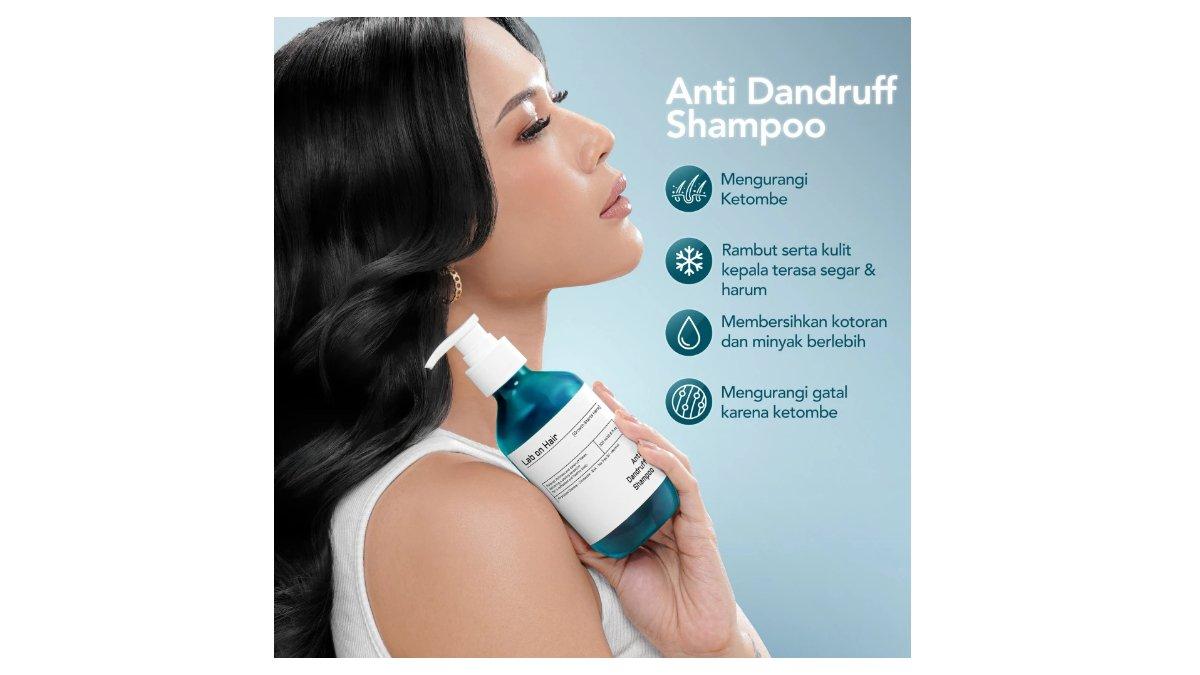 Ilustrasi manfaat dan kelebihan produk Lab on Hair Anti Dandruff Shampoo